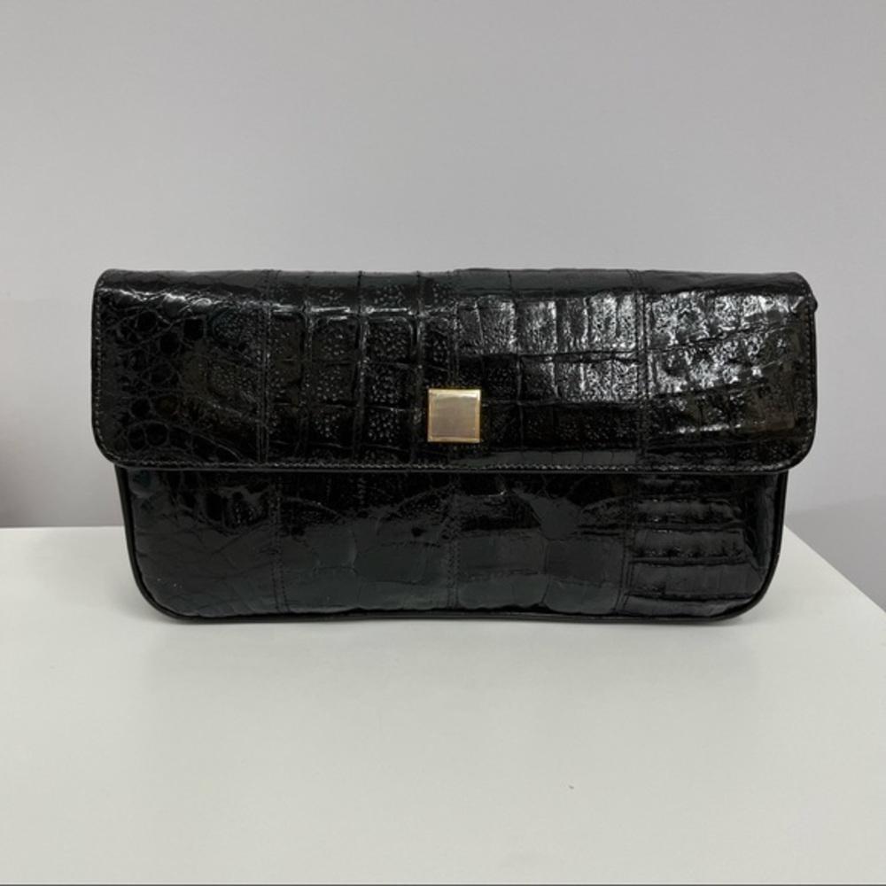 Vintage El Corte Ingles Crocodile Purse Shoulder Bag or Clutch Black Rectangular